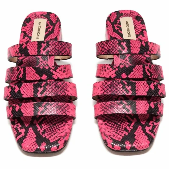 Antonio Melani Merced Pink Snakeskin Multi Strap Slide Sandals - Picture 1 of 7